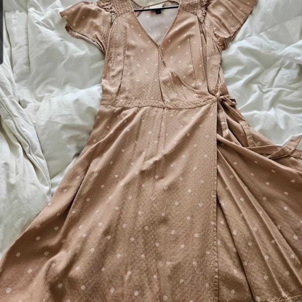 Universal Thread Gold Pleated Midi Dress with Flutter Sleeves